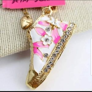 Betsey Johnson pink and white sneaker necklace